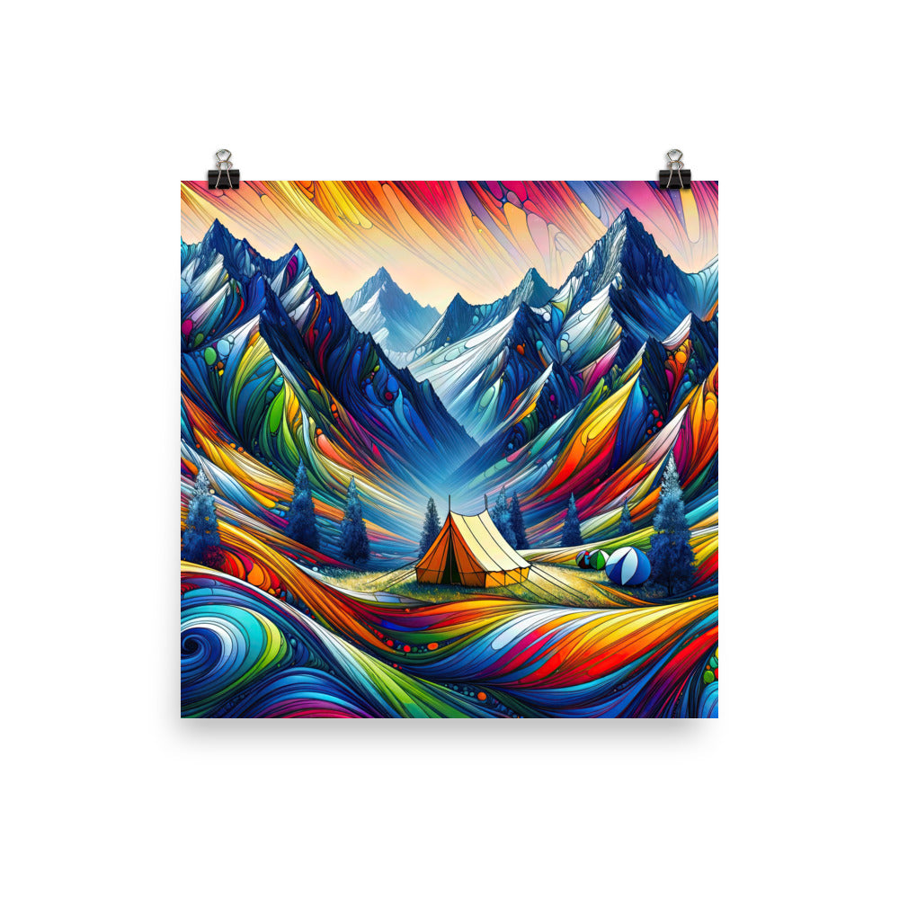 Surreale Alpen in abstrakten Farben, dynamische Formen der Landschaft - Premium Poster (glänzend) camping xxx yyy zzz 30.5 x 30.5 cm