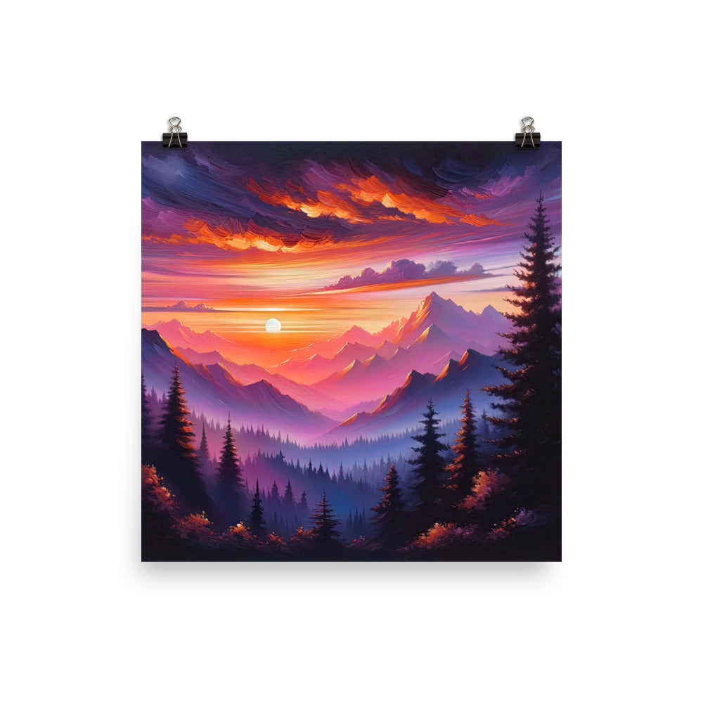 Ölgemälde der Alpenlandschaft im ätherischen Sonnenuntergang, himmlische Farbtöne - Premium Poster (glänzend) berge xxx yyy zzz 30.5 x 30.5 cm