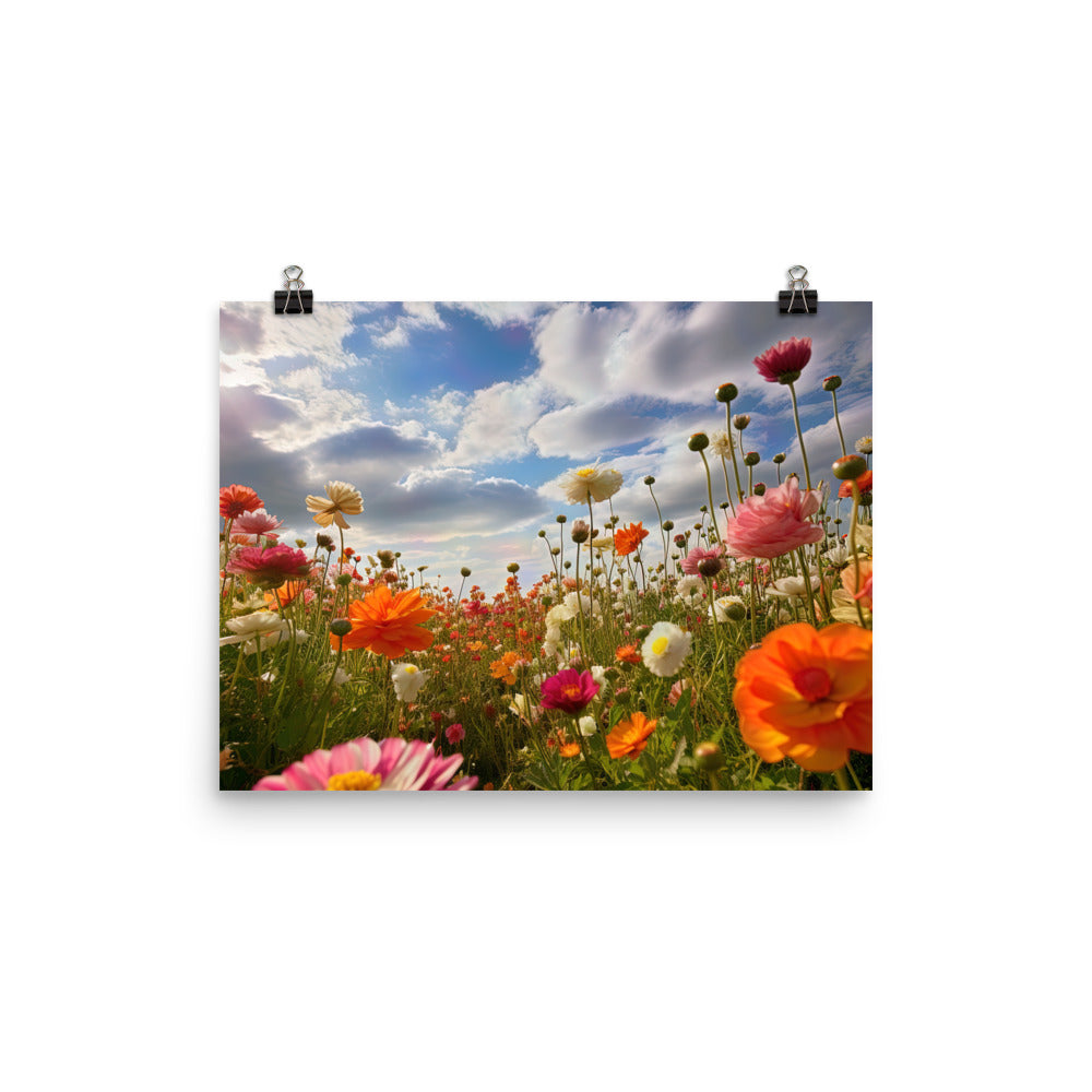 Blumenfeld und Sonnenschein - Premium Poster (glänzend) camping xxx 30.5 x 40.6 cm