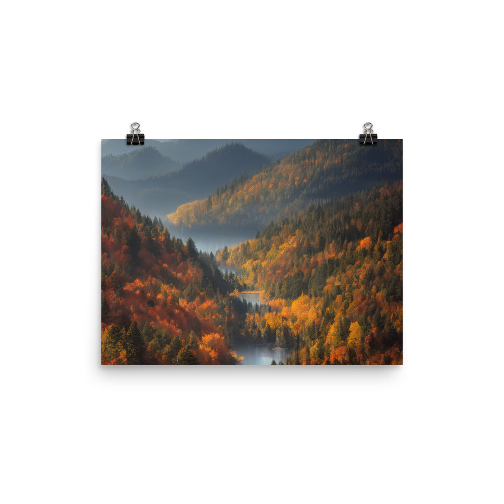 Berge, Wald und Nebel - Malerei - Premium Poster (glänzend) berge xxx 30.5 x 40.6 cm