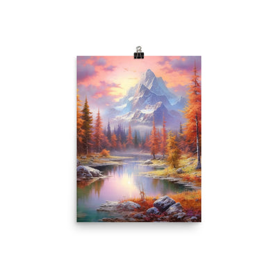 Landschaftsmalerei - Berge, Bäume, Bergsee und Herbstfarben - Premium Poster (glänzend) berge xxx 30.5 x 40.6 cm