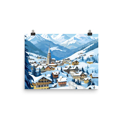 Kitzbühl - Berge und Schnee - Landschaftsmalerei - Premium Poster (glänzend) ski xxx 30.5 x 40.6 cm