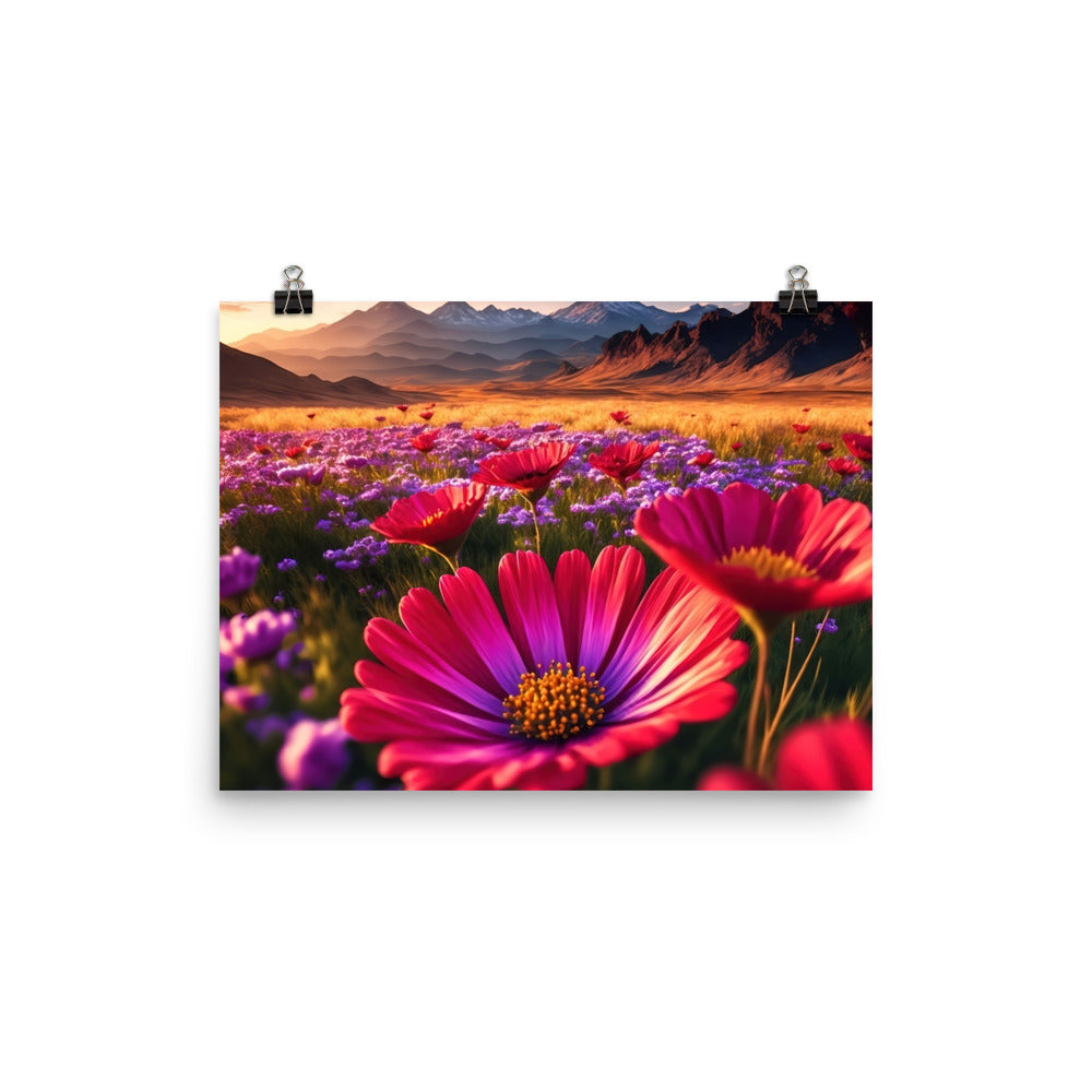 Wünderschöne Blumen und Berge im Hintergrund - Premium Poster (glänzend) berge xxx 30.5 x 40.6 cm