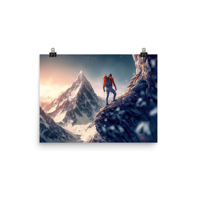 Bergsteiger auf Berg - Epische Malerei - Premium Poster (glänzend) klettern xxx 30.5 x 40.6 cm
