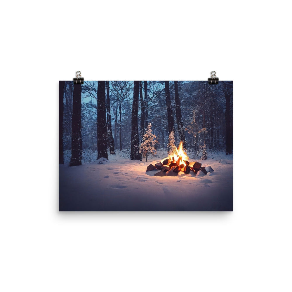 Lagerfeuer im Winter - Camping Foto - Premium Poster (glänzend) camping xxx 30.5 x 40.6 cm