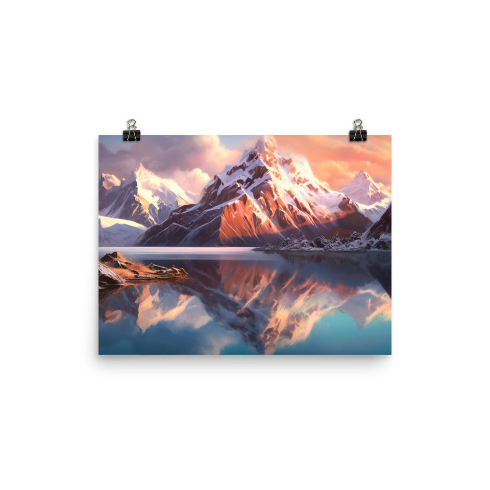 Berg und Bergsee - Landschaftsmalerei - Premium Poster (glänzend) berge xxx 30.5 x 40.6 cm