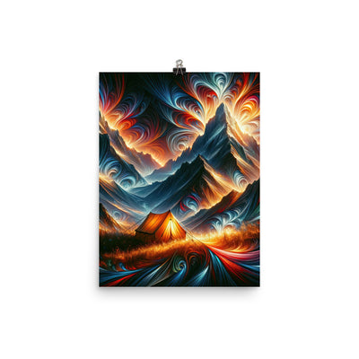 Abstrakte Kunst der Alpen, wo die Berge mit dynamischen Farben und Mustern pulsieren und eine Szene Energie schaffen - Premium Luster camping xxx yyy zzz 30.5 x 40.6 cm