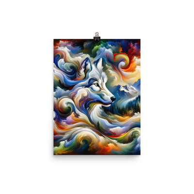 Abstraktes Alpen Gemälde: Wirbelnde Farben und Majestätischer Wolf, Silhouette (AN) - Premium Poster (glänzend) xxx yyy zzz 30.5 x 40.6 cm