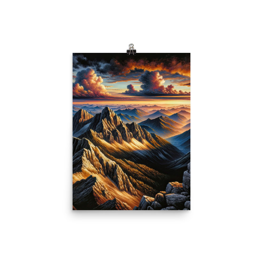 Alpen in Abenddämmerung: Acrylgemälde mit beleuchteten Berggipfeln - Premium Poster (glänzend) berge xxx yyy zzz 30.5 x 40.6 cm