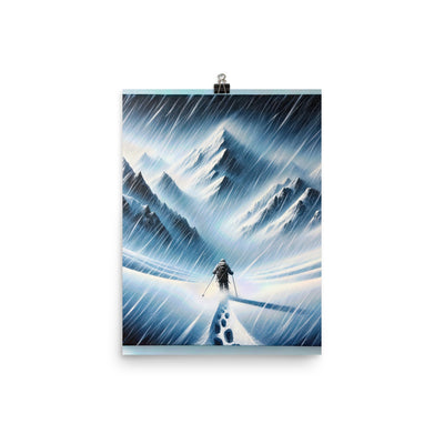 Wanderer und Bergsteiger im Schneesturm: Acrylgemälde der Alpen - Premium Poster (glänzend) wandern xxx yyy zzz 30.5 x 40.6 cm