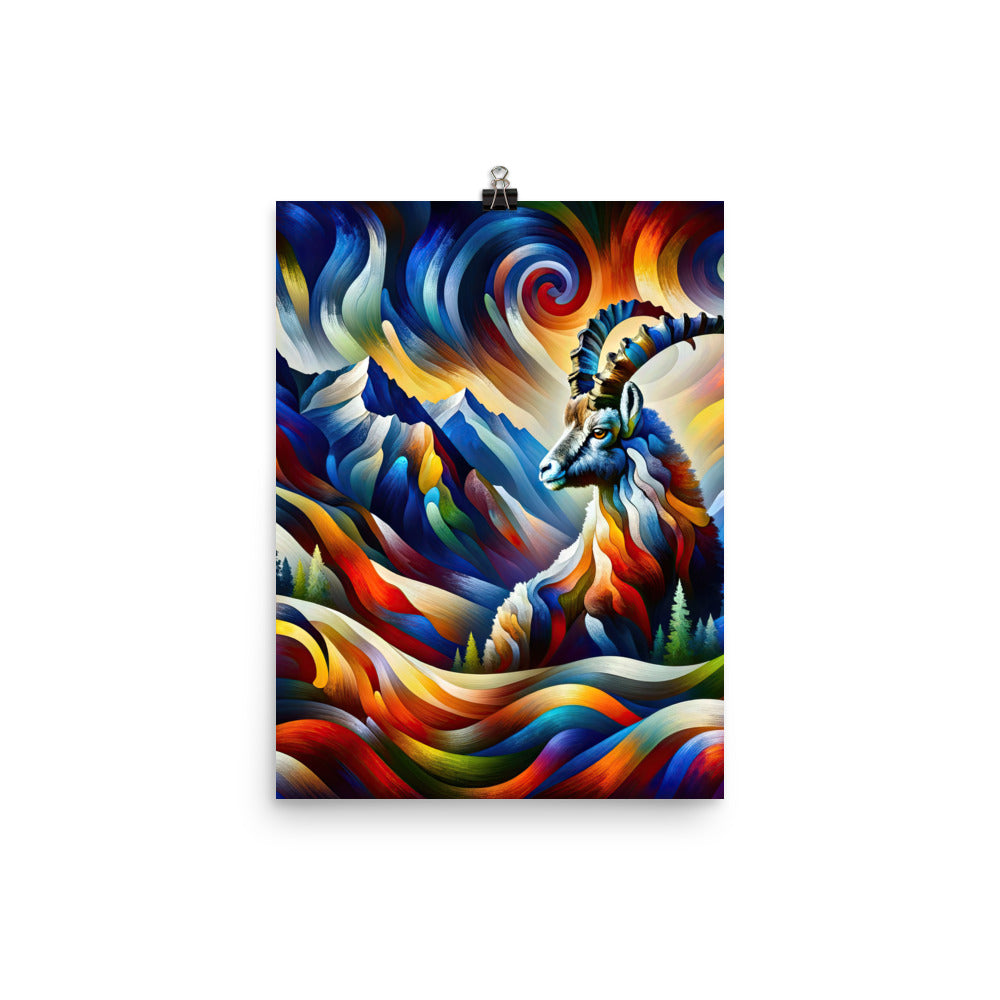 Alpiner Steinbock: Abstrakte Farbflut und lebendige Berge - Premium Poster (glänzend) berge xxx yyy zzz 30.5 x 40.6 cm