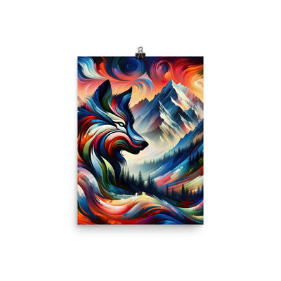 Abstrakte Kunst der Alpen mit majestätischer Wolfssilhouette. Lebendige, wirbelnde Farben, unvorhersehbare Muster (AN) - Premium Luster xxx yyy zzz 30.5 x 40.6 cm