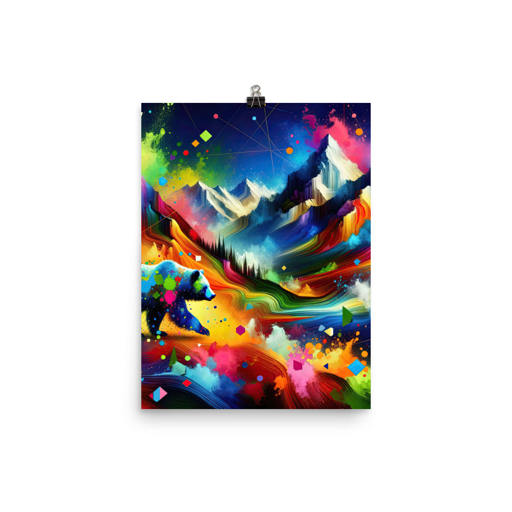 Neonfarbener Alpen Bär in abstrakten geometrischen Formen - Premium Poster (glänzend) camping xxx yyy zzz 30.5 x 40.6 cm