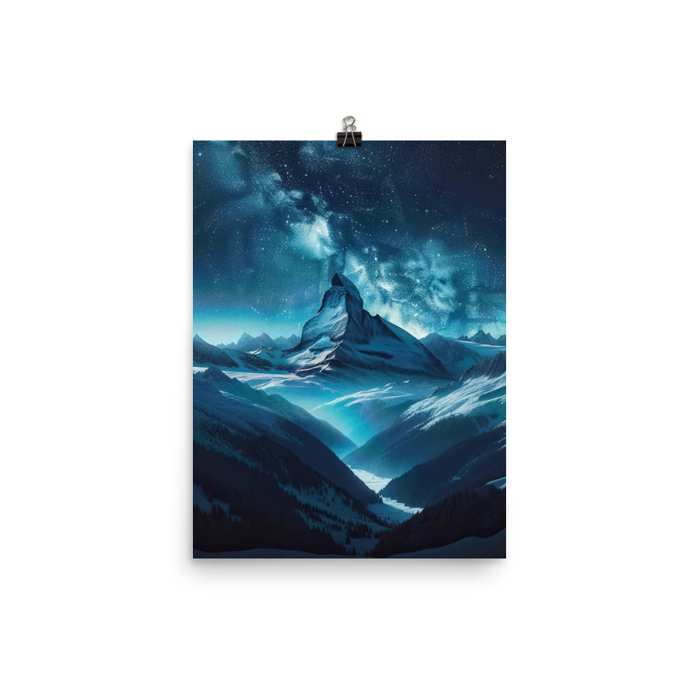 Winterabend in den Bergen: Digitale Kunst mit Sternenhimmel - Premium Poster (glänzend) berge xxx yyy zzz 30.5 x 40.6 cm