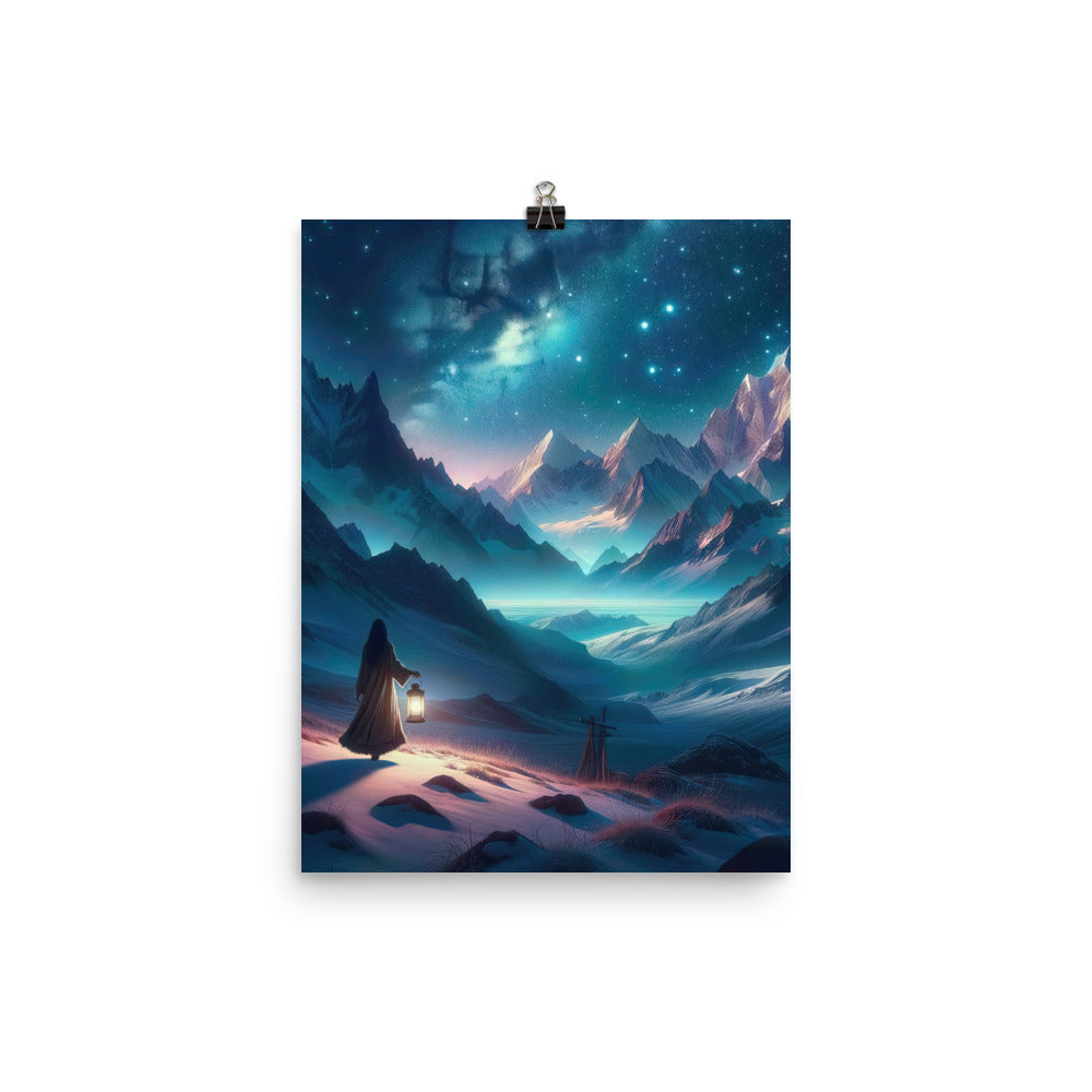 Stille Alpennacht: Digitale Kunst mit Gipfeln und Sternenteppich - Premium Poster (glänzend) wandern xxx yyy zzz 30.5 x 40.6 cm