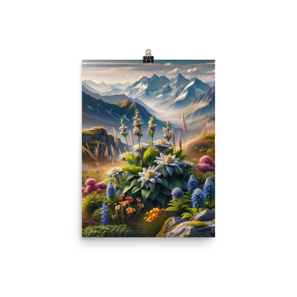 Alpine Flora: Digitales Kunstwerk mit lebendigen Blumen - Premium Poster (glänzend) berge xxx yyy zzz 30.5 x 40.6 cm
