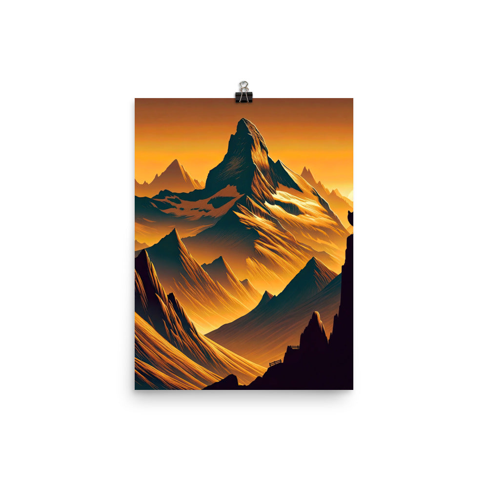 Fuchs in Alpen-Sonnenuntergang, goldene Berge und tiefe Täler - Premium Poster (glänzend) camping xxx yyy zzz 30.5 x 40.6 cm