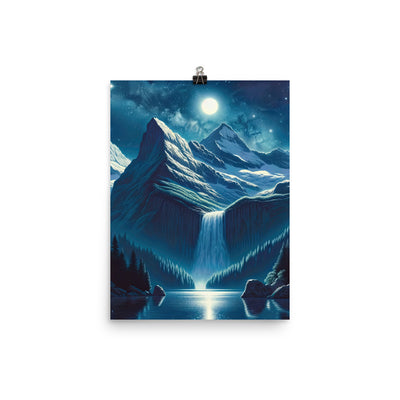 Legendäre Alpennacht, Mondlicht-Berge unter Sternenhimmel - Premium Poster (glänzend) berge xxx yyy zzz 30.5 x 40.6 cm
