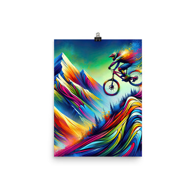Mountainbiker in farbenfroher Alpenkulisse mit abstraktem Touch (M) - Premium Poster (glänzend) xxx yyy zzz 30.5 x 40.6 cm