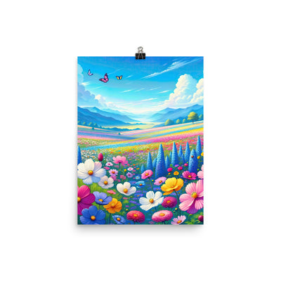 Weitläufiges Blumenfeld unter himmelblauem Himmel, leuchtende Flora - Premium Poster (glänzend) camping xxx yyy zzz 30.5 x 40.6 cm