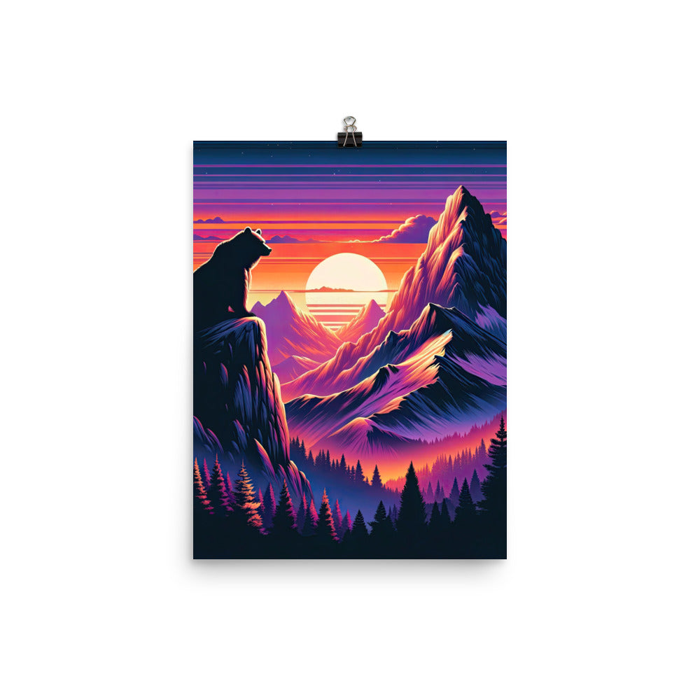 Alpen-Sonnenuntergang mit Bär auf Hügel, warmes Himmelsfarbenspiel - Premium Poster (glänzend) camping xxx yyy zzz 30.5 x 40.6 cm
