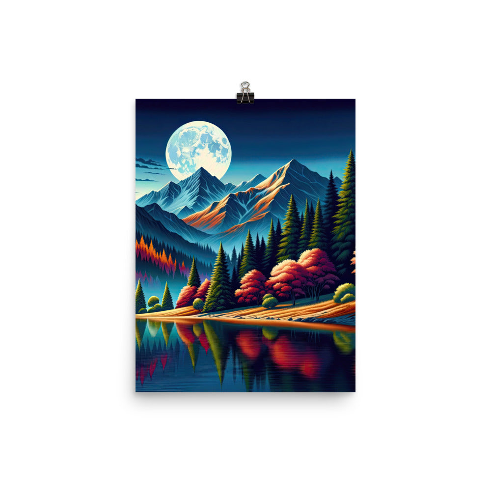 Ruhiger Herbstabend in den Alpen, grün-rote Berge - Premium Poster (glänzend) berge xxx yyy zzz 30.5 x 40.6 cm