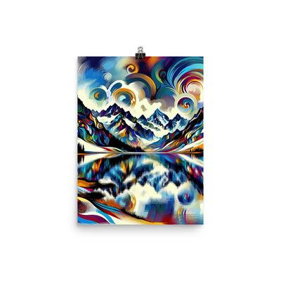 Alpensee im Zentrum eines abstrakt-expressionistischen Alpen-Kunstwerks - Premium Poster (glänzend) berge xxx yyy zzz 30.5 x 40.6 cm