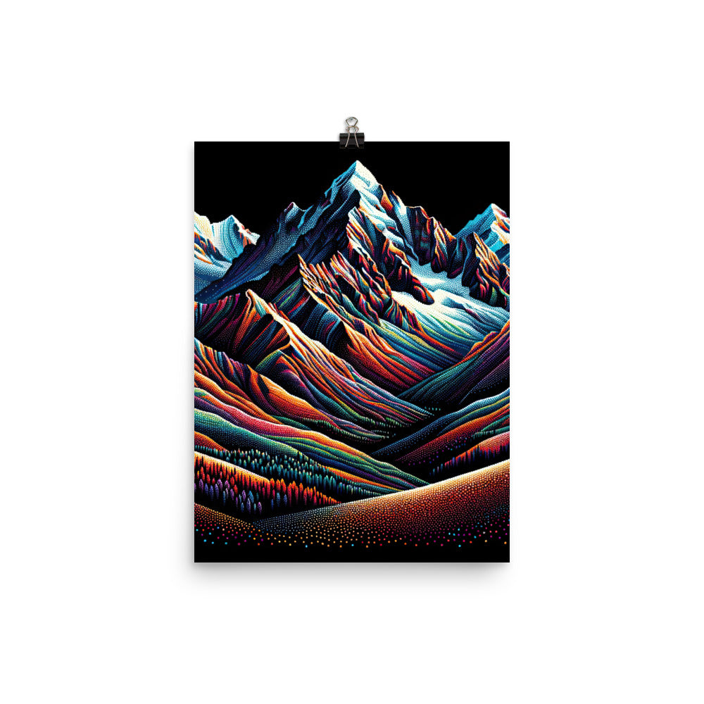 Pointillistische Darstellung der Alpen, Farbpunkte formen die Landschaft - Premium Poster (glänzend) berge xxx yyy zzz 30.5 x 40.6 cm