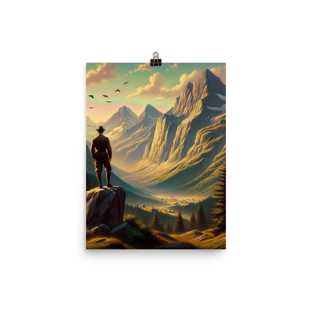 Ölgemälde eines Schweizer Wanderers in den Alpen bei goldenem Sonnenlicht - Premium Poster (glänzend) wandern xxx yyy zzz 30.5 x 40.6 cm