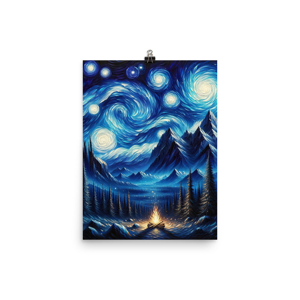 Sternennacht-Stil Ölgemälde der Alpen, himmlische Wirbelmuster - Premium Poster (glänzend) berge xxx yyy zzz 30.5 x 40.6 cm