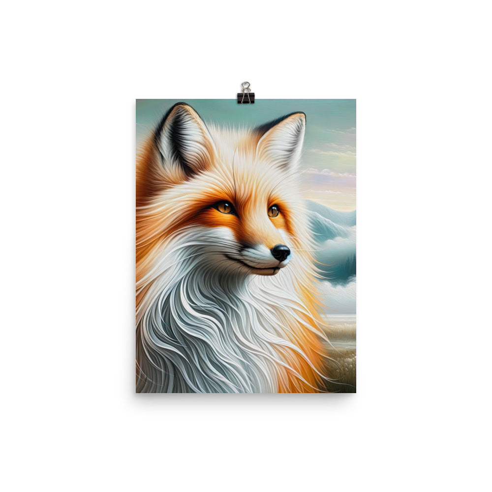 Ölgemälde eines anmutigen, intelligent blickenden Fuchses in Orange-Weiß - Premium Poster (glänzend) camping xxx yyy zzz 30.5 x 40.6 cm