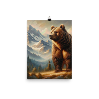 Ölgemälde eines königlichen Bären vor der majestätischen Alpenkulisse - Premium Poster (glänzend) camping xxx yyy zzz 30.5 x 40.6 cm