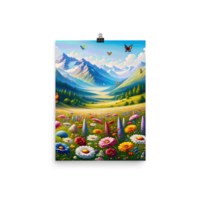 Ölgemälde einer ruhigen Almwiese, Oase mit bunter Wildblumenpracht - Premium Poster (glänzend) camping xxx yyy zzz 30.5 x 40.6 cm