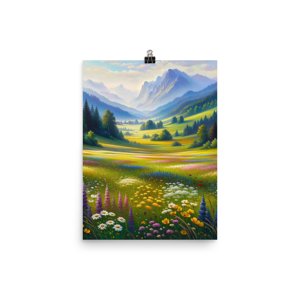 Ölgemälde einer Almwiese, Meer aus Wildblumen in Gelb- und Lilatönen - Premium Poster (glänzend) berge xxx yyy zzz 30.5 x 40.6 cm