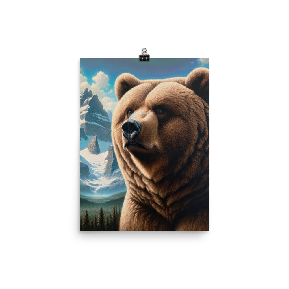 Realistisches Ölgemälde eines männlichen Bären in den Bergen mit Fokus auf Stärke und Schärfe - Premium Poster (glänzend) camping xxx yyy zzz 30.5 x 40.6 cm