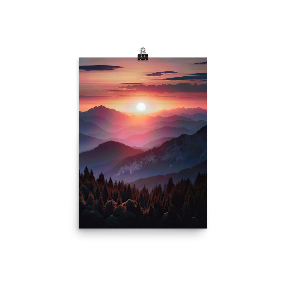 Foto der Alpenwildnis beim Sonnenuntergang, Himmel in warmen Orange-Tönen - Premium Poster (glänzend) berge xxx yyy zzz 30.5 x 40.6 cm