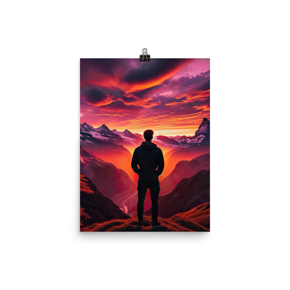Foto der Schweizer Alpen im Sonnenuntergang, Himmel in surreal glänzenden Farbtönen - Premium Poster (glänzend) wandern xxx yyy zzz 30.5 x 40.6 cm