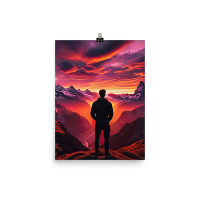Foto der Schweizer Alpen im Sonnenuntergang, Himmel in surreal glänzenden Farbtönen - Premium Poster (glänzend) wandern xxx yyy zzz 30.5 x 40.6 cm