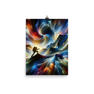 Foto der Alpen in abstrakten Farben mit Bergsteigersilhouette - Premium Poster (glänzend) wandern xxx yyy zzz 30.5 x 40.6 cm