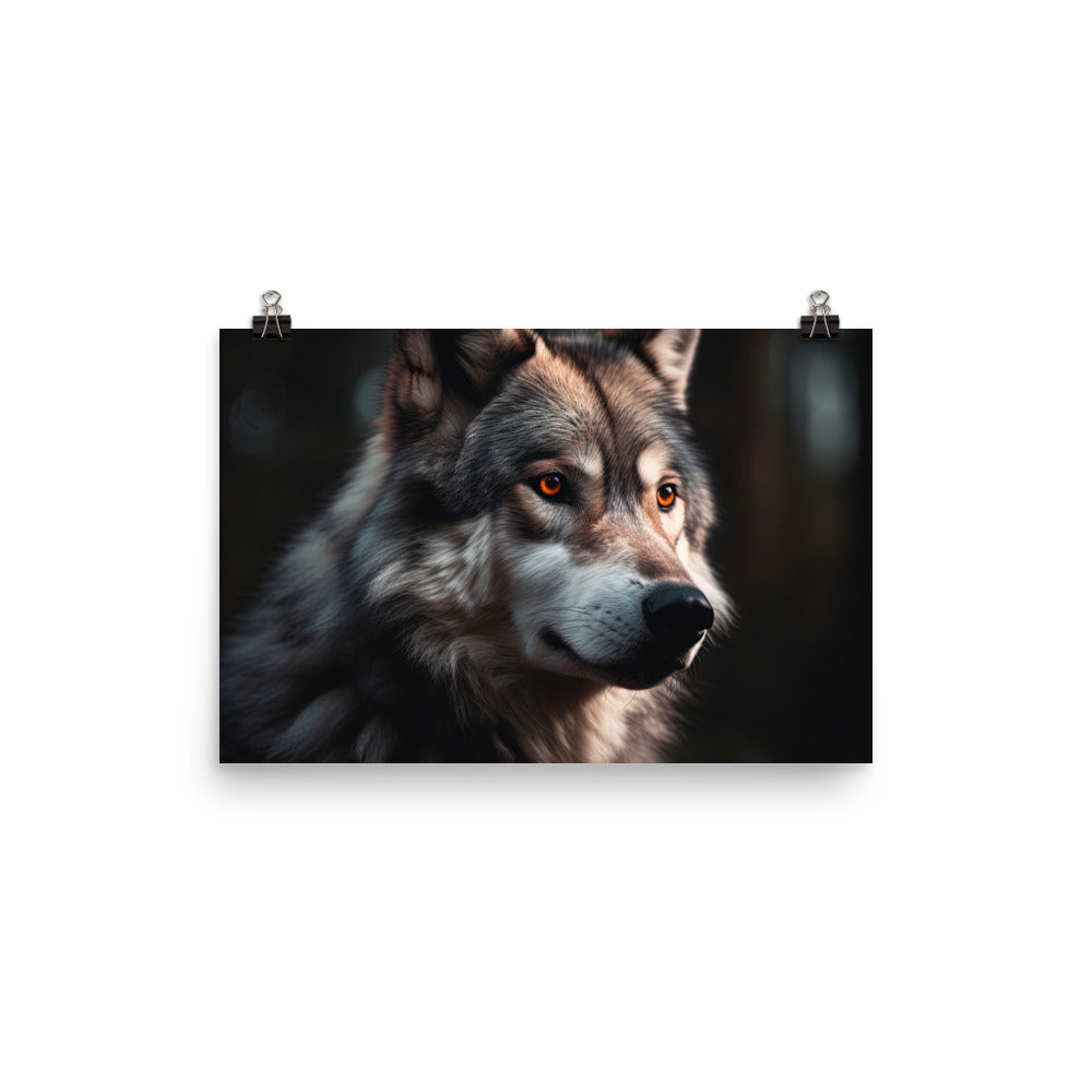 Wolf Porträt - Fotorealistische Malerei - Premium Poster (glänzend) camping xxx 30.5 x 45.7 cm