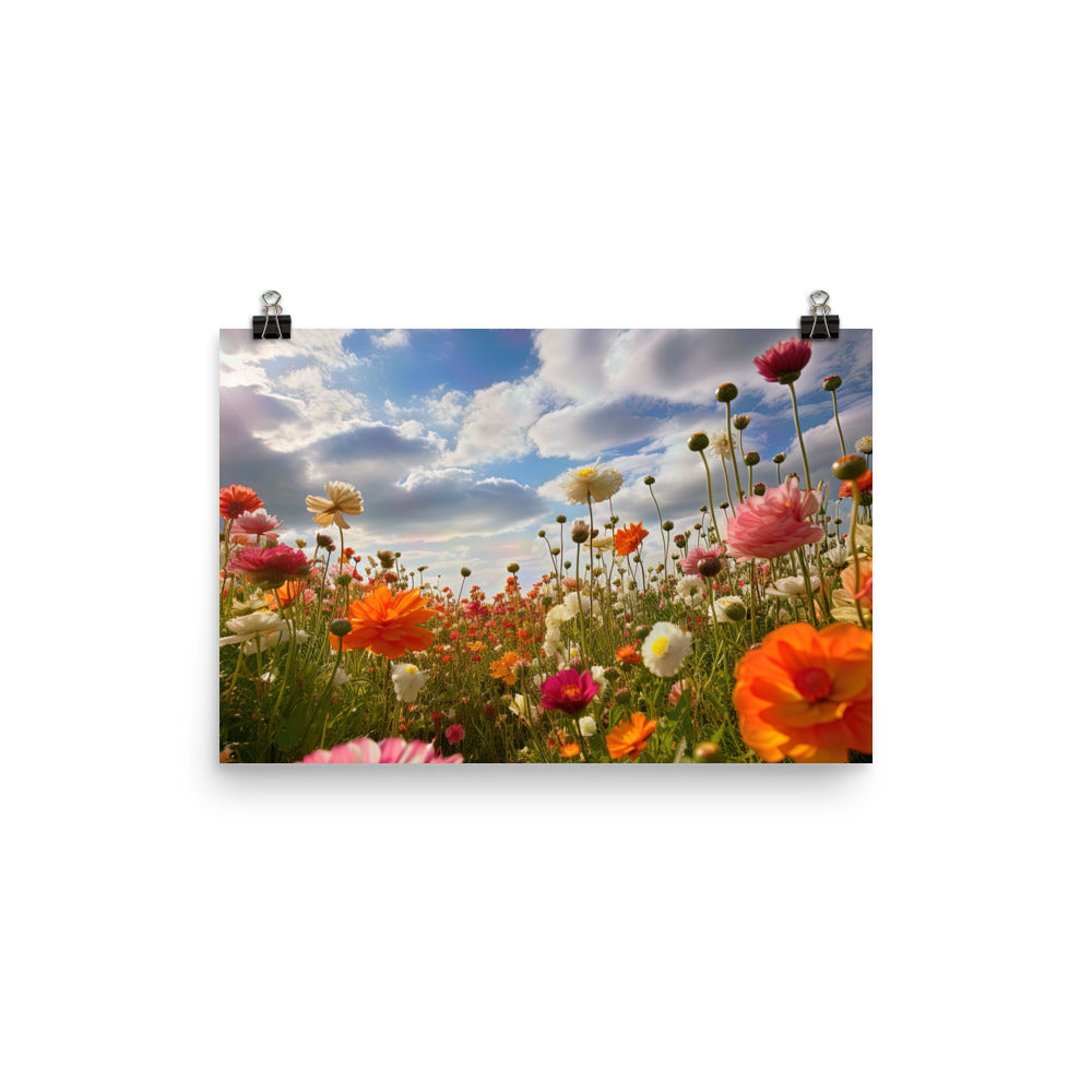 Blumenfeld und Sonnenschein - Premium Poster (glänzend) camping xxx 30.5 x 45.7 cm
