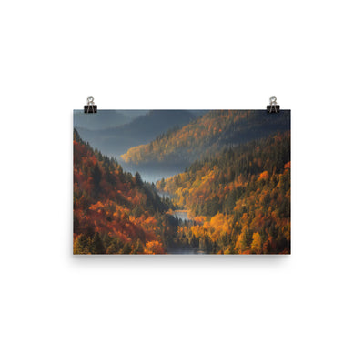 Berge, Wald und Nebel - Malerei - Premium Poster (glänzend) berge xxx 30.5 x 45.7 cm