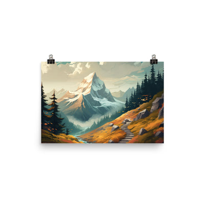 Berge, Wald und Wanderweg - Malerei - Premium Poster (glänzend) berge xxx 30.5 x 45.7 cm
