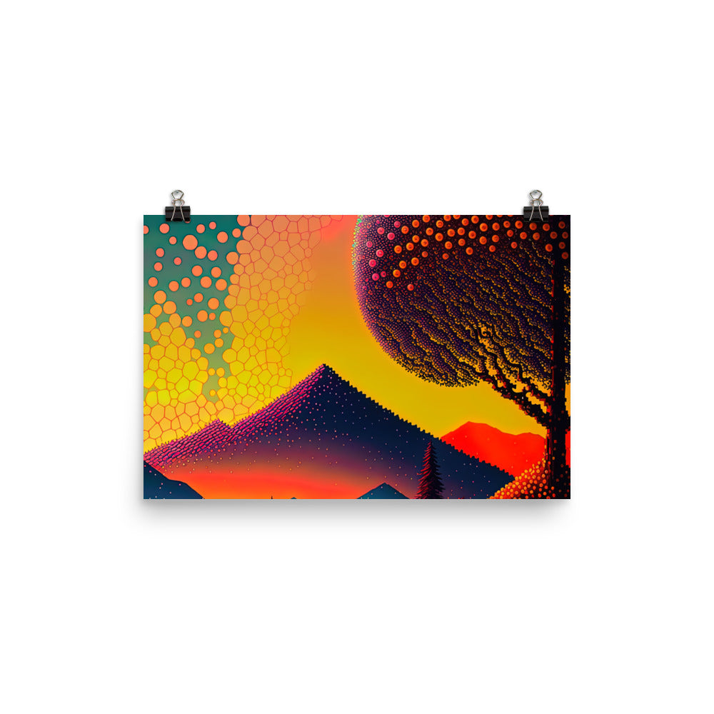 Berge und warme Farben - Punktkunst - Premium Poster (glänzend) berge xxx 30.5 x 45.7 cm