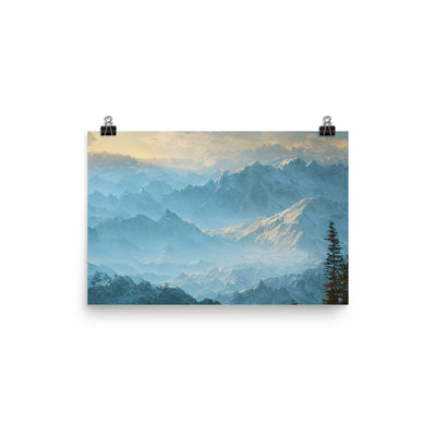 Schöne Berge mit Nebel bedeckt - Ölmalerei - Premium Poster (glänzend) berge xxx 30.5 x 45.7 cm