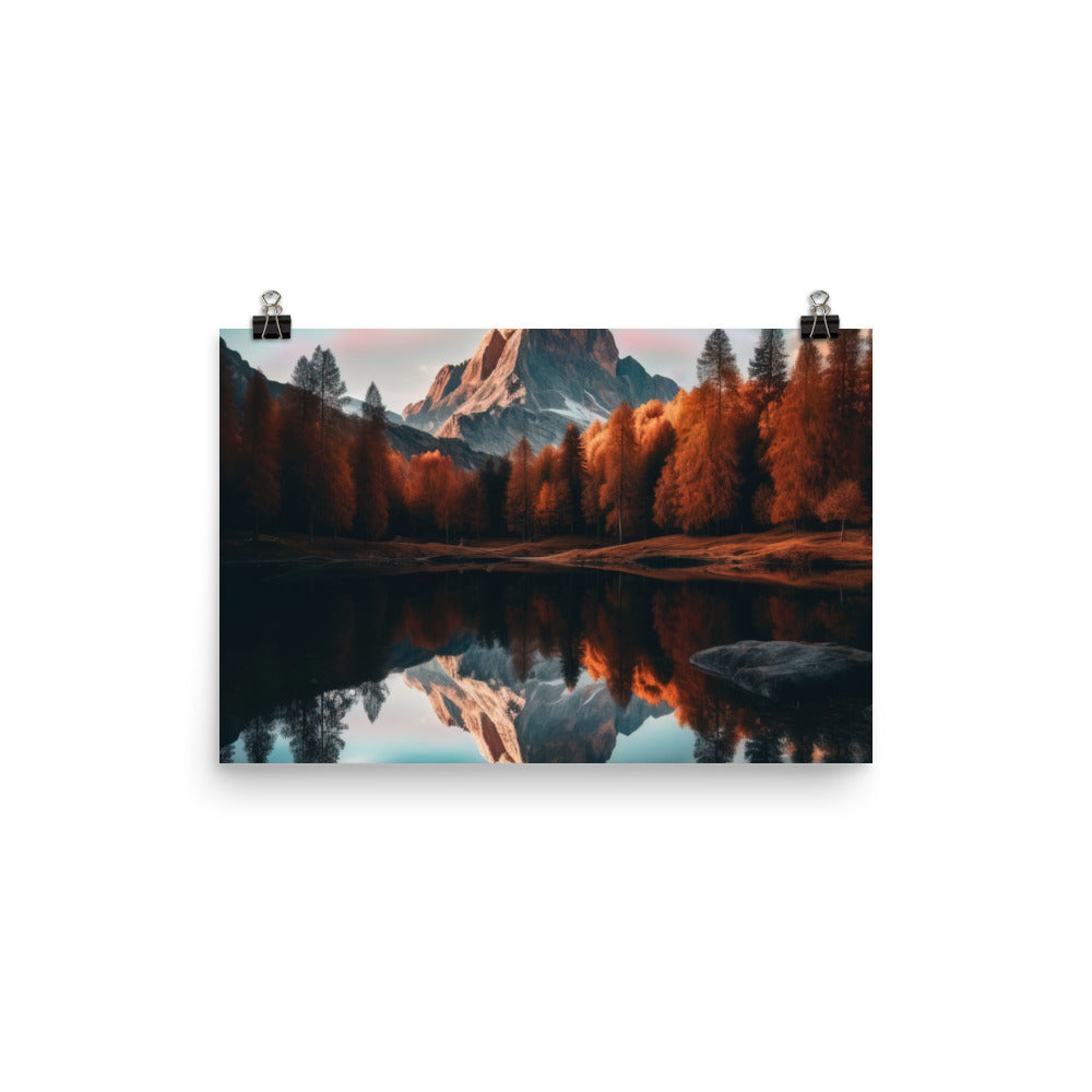 Bergsee, Berg und Bäume - Foto - Premium Poster (glänzend) berge xxx 30.5 x 45.7 cm