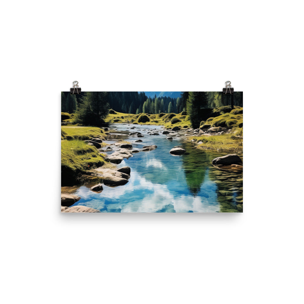 Österreichische Alpen und steiniger Bach - Premium Poster (glänzend) berge xxx 30.5 x 45.7 cm