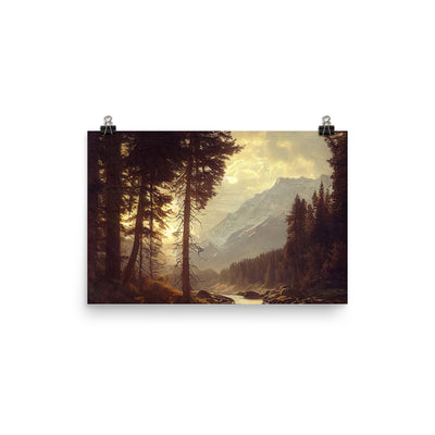 Landschaft mit Bergen, Fluss und Bäumen - Malerei - Premium Poster (glänzend) berge xxx 30.5 x 45.7 cm
