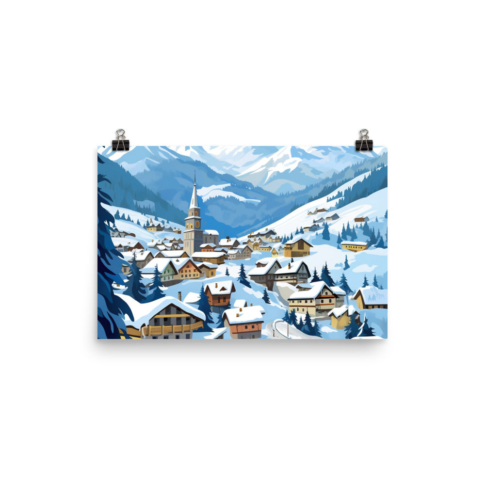 Kitzbühl - Berge und Schnee - Landschaftsmalerei - Premium Poster (glänzend) ski xxx 30.5 x 45.7 cm