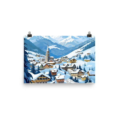 Kitzbühl - Berge und Schnee - Landschaftsmalerei - Premium Poster (glänzend) ski xxx 30.5 x 45.7 cm